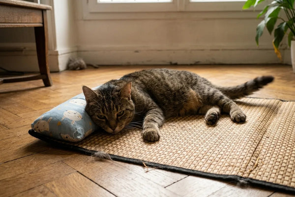 Grosso gatto senior disteso sulla schiuma ad alta densità