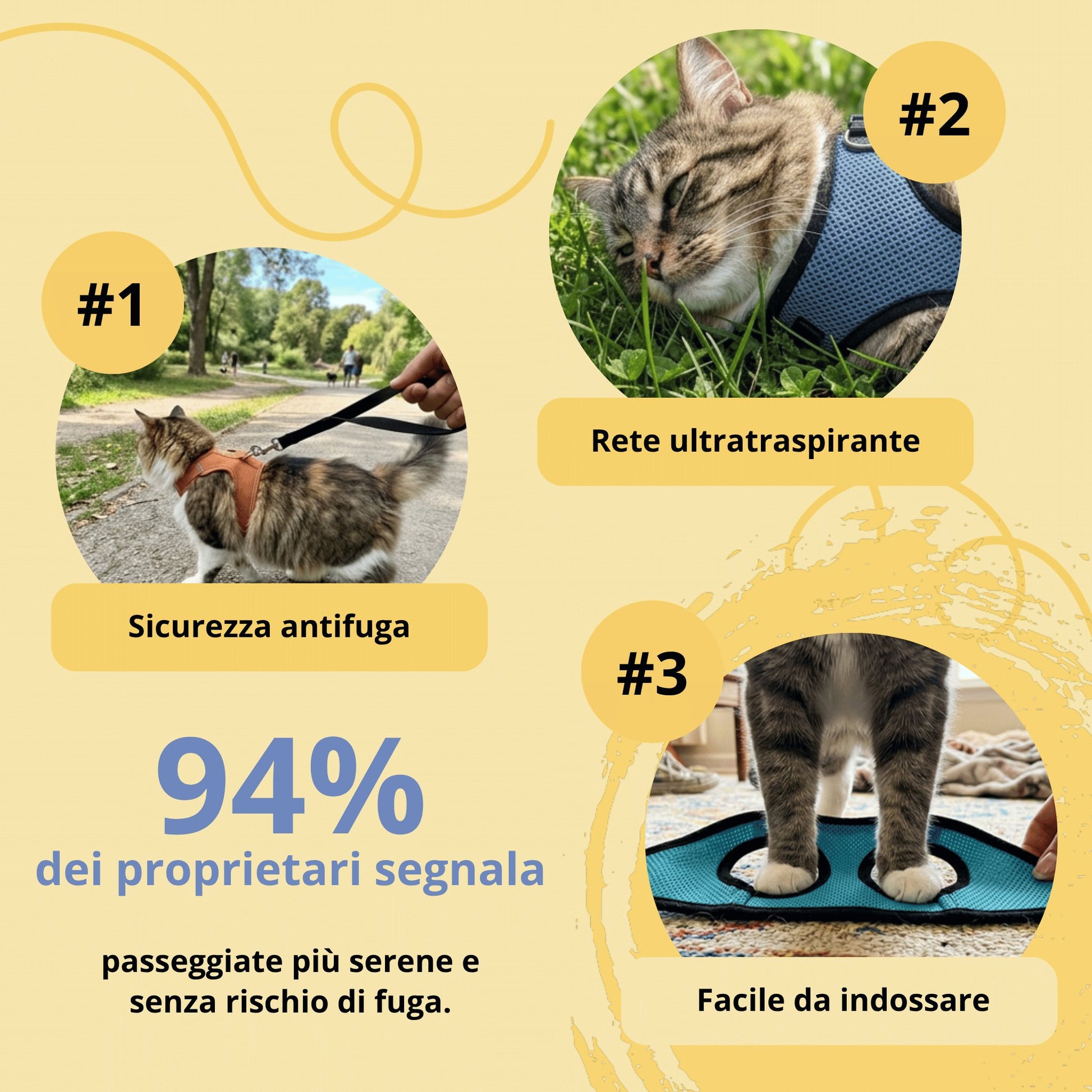 Pettorina antifuga e guinzaglio - Per gatto d'interno e avventuriero