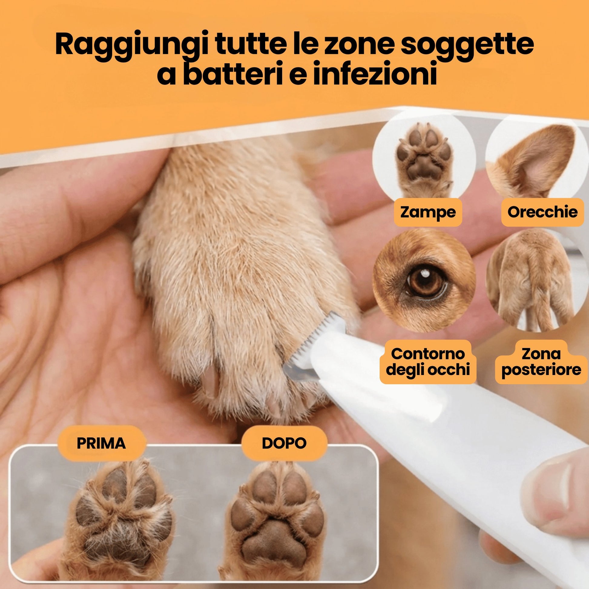 Tosatrice silenziosa senza fili per cani Gattone